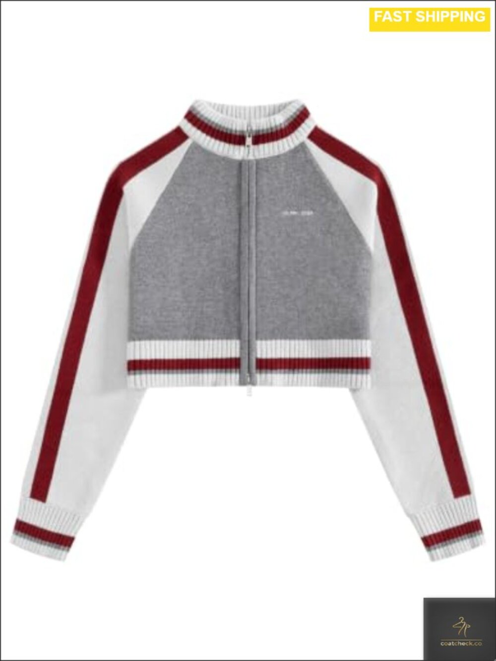 Women's Zip Up Crop Cardigan Long Sleeve Varsity Knit Sweater